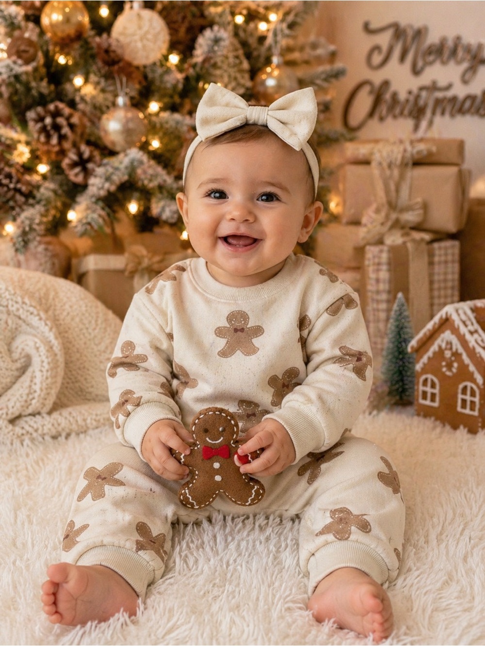 Lila & Jack Gingerbread Baby Outfit 6-9M Christmas Pajama Set Holiday 2 Piece